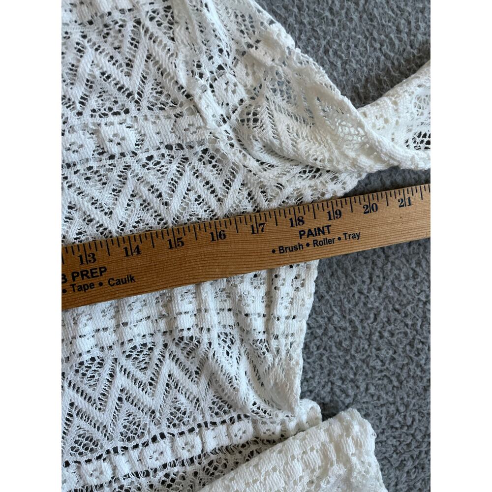 Soma Coverup Mini Dress Medium Crochet Open Knit Sheer Long Sleeve White Beach - Picture 10 of 14